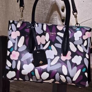 Kate Spade NY Floral Tote – Abstract Print – Gold Hardware-Black Removable Strap